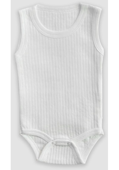 Novibaby 3-6 Ay Ribana Bebek Atlet Body Zıbın Beyaz Raporlu Çıtçıtlı 100% Pamuk Beyaz