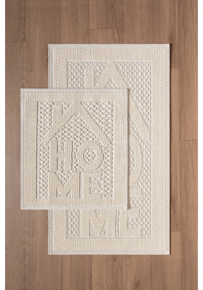 Sakura Sk019a Doğal Pamuk 2'li Banyo Paspas Seti 60x100 60x50cm Kaymaz Taban Makinada Yıkanabilir Kemik
