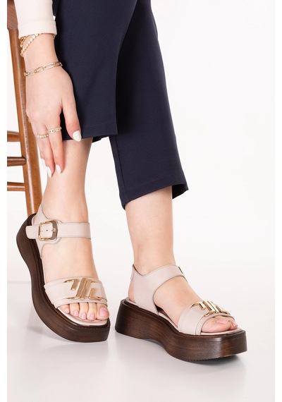 Gondol Hakiki Deri Platform Taban Sandalet Pkr.2401 Buz Gri
