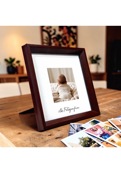 İlk Fotoğrafım Çerçevesi - 20x20 Paspartulu Fotoğraf Çerçevesi Kahverengi Renk