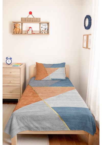 Mavi Geometrik Modern Genç Odası Tek Kişilik Pike Takımı-gri Çizgili Tarçın 160x220 Cm Yatak Örtüsü Kırık Koru Ufku