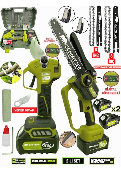 Schmıtzer S-2lıbudama Pro Set 21v Çelik Şanzuman 2 Pala Ve Zincir Şarjlı Dal Ağaç Kesme Bağ Budama Makas Testere