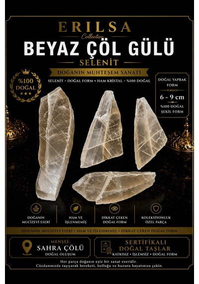 Sertifikalı Beyaz Çöl Gülü Selenit Taşı Kütle - 6-9 Cm Doğal Yapr