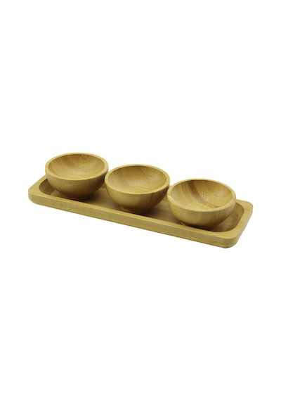 Go İthalat 3pcs - Sunum Tepsili Mini - Çap: 6cm Ahşap Bambu Lokumluk - Çerezlik Kase