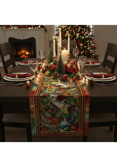 Yılbaşı Temalı Dijital Baskılı Runner Örtüsü Christmas 40x140 Cm Yılbası1