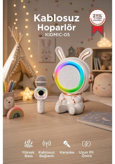 Özel Üretim Kıdmıc-05 Beyaz Tavşan Figürlü Speaker Taşınabilir Şarkı Mini