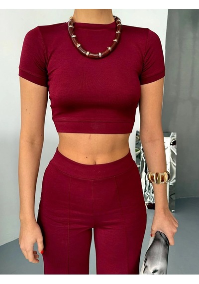 Primemagazam Kadın Modal Yumuşak Dokulu Crop Üst İspanyol Paça Pantolon İkili Takım - Bordo Çeşitli Primemagazam Kadın Modal Yumuşak Dokulu Crop Üst İspanyol Paça Pantolon İkili Takım - Bordo Çeşitli