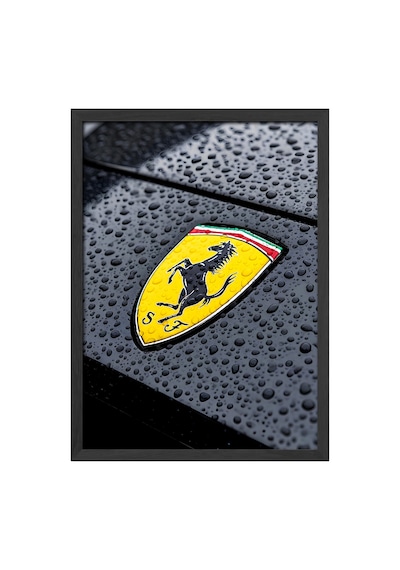 Ferrari Amblem Siyah Ahşap Çerçeveli Poster, Dekoratif Araba Duvar Tablosu