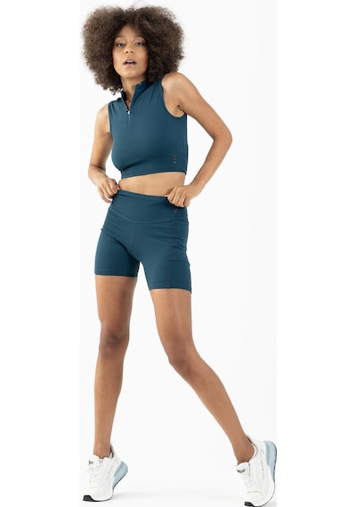 Maraton Active Slimfit Kadın Balıkçı Yaka Kolsuz Koşu Turkuaz Crop Top 22257 Turkuaz