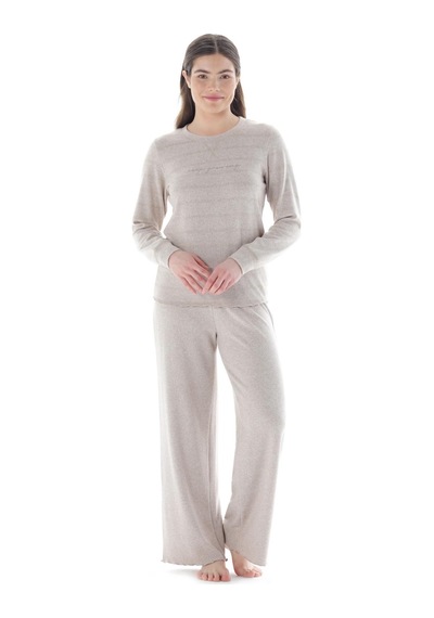 Feyza 4903 Uzun Kol Kadın Kışlık Pijama Takımı Bej V2 Bej