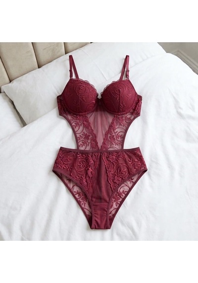 Ellovia Dolgulu Dantelli Bodysuit Sütyen Takımi B Cup siyah