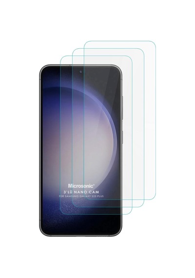 Microsonic Samsung Galaxy Uyumlu S23 Plus Screen Protector Nano Glass Cam Ekran Koruyucu 3 Lü Paket