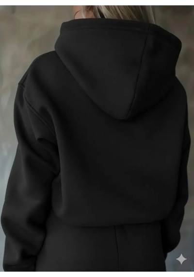 Kadın Uzun Kollu Nope Baskılı Beli Ribanalı Ikili Takım Siyah