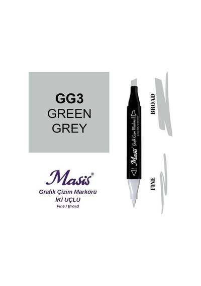 Çift Uçlu Marker Grafik Çizim Kalemi Gg3 Yeşilimsi Gri