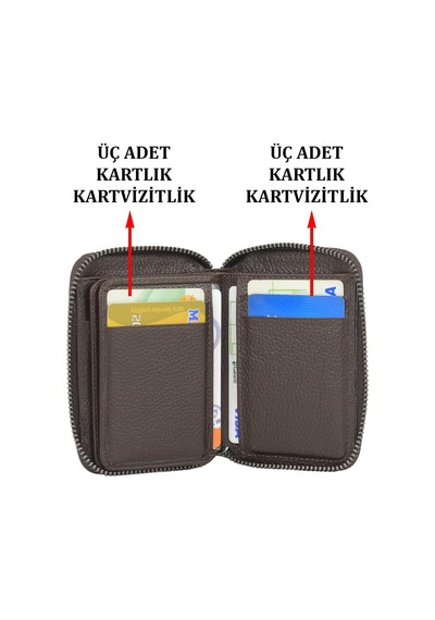 Case Club Fermuarlı Deri Erkek Kartlık Ehliyet Kimlik Ve Kağıt Para Bölmeli Kahverengi