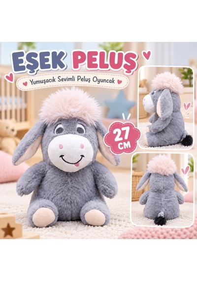 10023 Eşek Peluş 27cm Gri