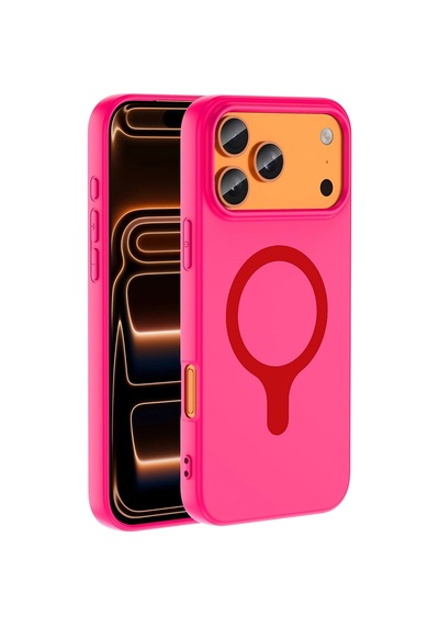Apple iPhone Uyumlu  Uyumlu 18 Pro Max Kılıf M-safe Şarj Özellikli Zore Aris Silikon Kapak Koyu Pembe
