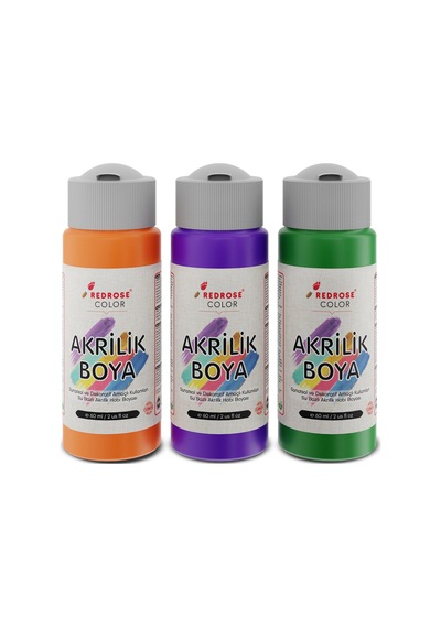 Red Rose Turuncu-mor-yeşil Akrilik Boya 3'lü Set 3 x 60 ML