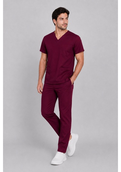 Üniforma Bordo Hemşire Ve Doktor Forması Scrubs Takımı Likralı Alt Üst Üniforma Unisex Yarasa Kol