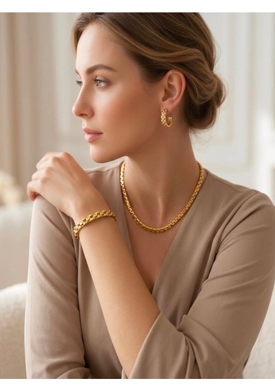 Roleks Tasarım Gold Çelik Takı Seti Gümüş - Rose Gold