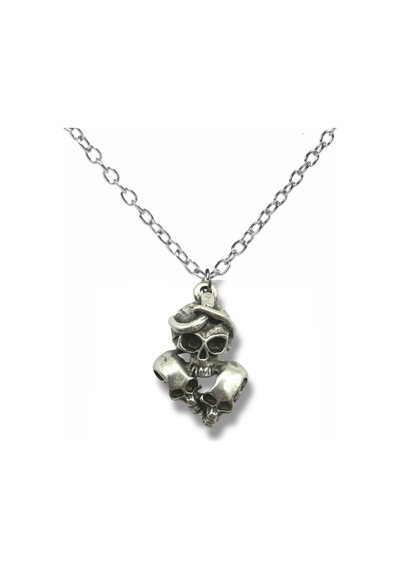 Triple Skull Kolye Üçlü Kuru Kafa Tasarımlı Gotik Unisex Metal Kolye 60 Cm Zincir Çok renkli