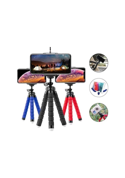 Sünger Ayaklı Akrobat Tripod 19 Cm Bükülen Üç Ayaklı Ahtapot Akrobatik Tripod Mavi