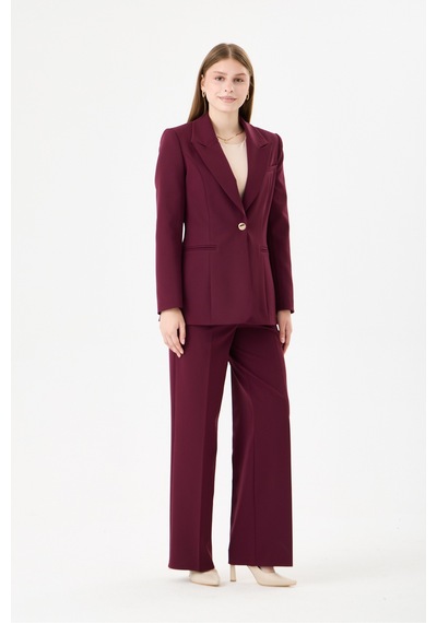 Velnara Moda Mürdüm Boru Paça Cepli Yüksek Bel Dokuma Kumaş Kadın Pantolon Bordo Mürdüm - 918013923 Bordo Mürdüm