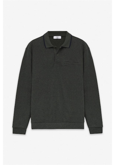 Süvari Haki Regular Düz Polo Yaka Sweatshirt Ssw2013700002-yh1
