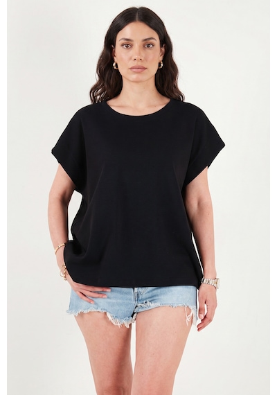 Lela Pamuklu Rahat Kalıp Bisiklet Yaka T Shirt Bayan T Shirt 5866955 Siyah