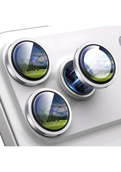 İphone 16 Pro-16 Pro Max/17 Pro-17 Pro Max İle Uyumlu Kolay Kurulum Aparatlı Alüminyum Alaşım Çerçeveli Ve 9h Sertliğinde Temperli Camlı Lens Koruyucu Gümüş, Lens Glass