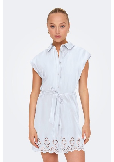 ONLY Onllou Lıfe Emb S/s Shırt Dress Ptm Beyaz Cok Renklı