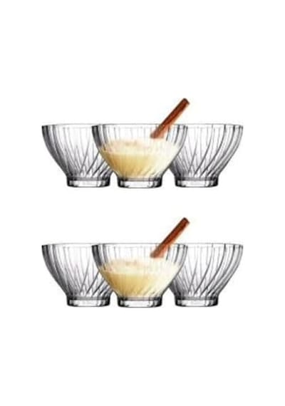 Cam Kase Seti Çizgili Desenli, 6 Lı Servis Ve Tatlı Kasesi, Salata, Meze, Çerez Ve Dondurma İçin Şık Sofra Gereci Açık Bej
