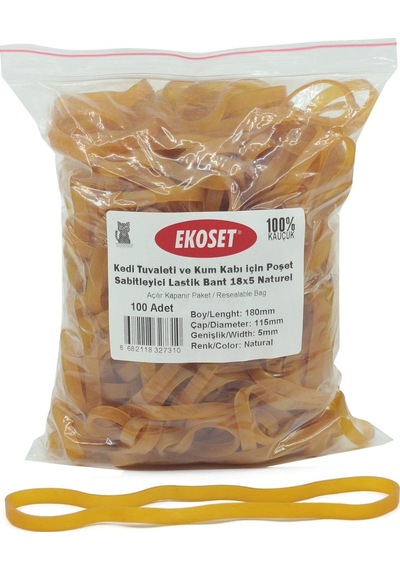 Kedi Tuvaleti İçin Poşet Sabitleyici Lastik 18X5 Naturel 100 Adet