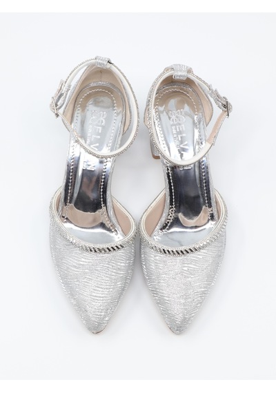 Nesilshoes Nesil Shoes Elva 45029 Gümüş Simli Topuklu Kadın Ayakkabı