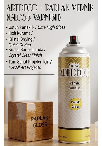 Parlak Vernik 400 Ml Sprey 2 Adet Artdeco Kalıcı Şeffaf Koruma İç Ve Dış Mekan Akrilik Çizilmeye Karşı Dayanıklı Kalıcı