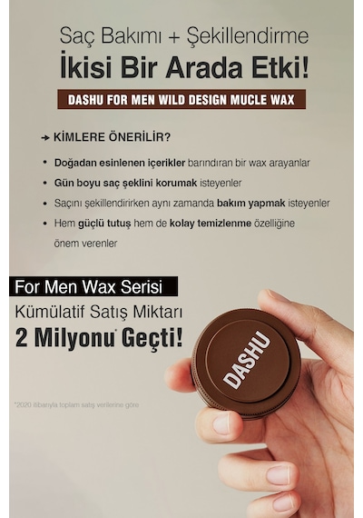 Güçlü, Kalıntı Bırakmayan, Çamur Ve Killi, Besleyici Dashu For Men Wild Design Mucle Wax 15ml