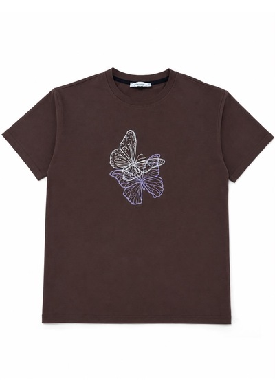 Yubisititch Tshirt Nakış İşlemeli 2li Kelebek- Penye -kahverengi