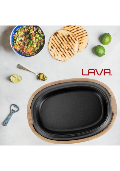 Lava Döküm Oval Fajita Tabağı Kayın Servis Ahşabı Ölçü 26x19cm Genel