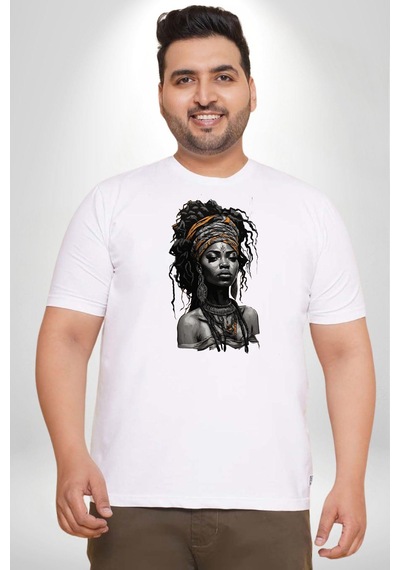 Angemiel Afrikalı Kadın Erkek Ünisex Sanat Beyazi Beyaz Büyük Beden Kadın Erkek Ünisex Basic Ön Baskılı Tişört Beyaz