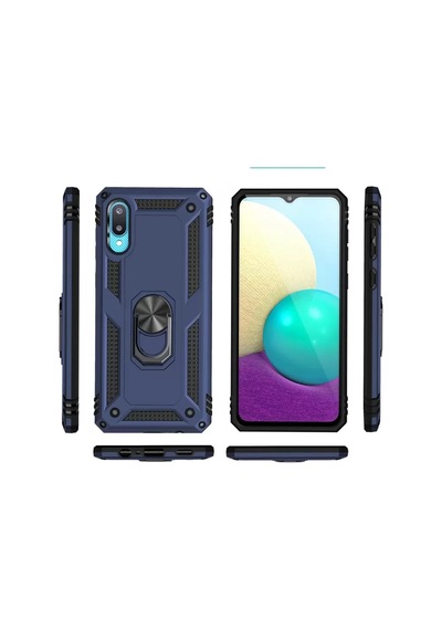 Newface Samsung Galaxy Uyumlu A02 Kılıf Sofya Yüzüklü Silikon Kapak - Lacivert