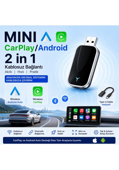 Triline Kablosuz Carplay Android Auto Mini 2in1 Usb Wireless Carplay Dönüştürücü Type-c Otg Destekli Diğer
