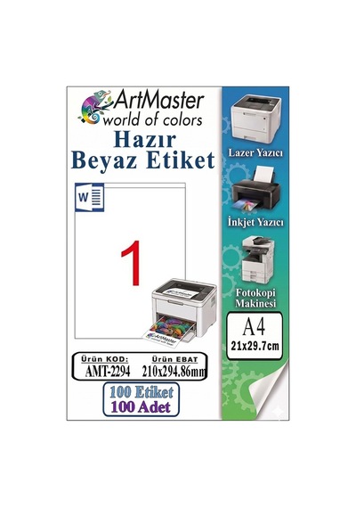 A4 Hazır Beyaz Etiket 210x294.86 Mm 100 Sayfa 1 Paket 1 Li Kendinden Yapışkanlı Fotokopi Lazer İnkjet Kağıdı Yazıcılar