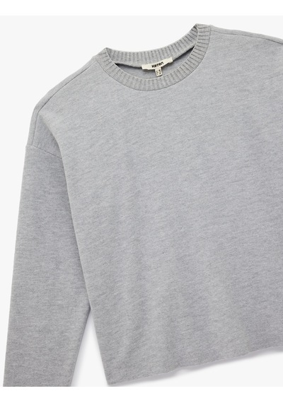 Koton Uzun Kollu Bisiklet Yaka Basic Sweatshirt Gri 6wak10092ek Gri