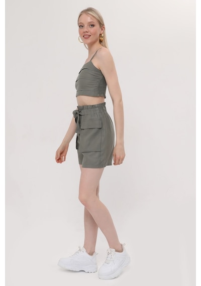 Hgfashion İkli Crop Şort Takımı Yeşil Reng Yeşil