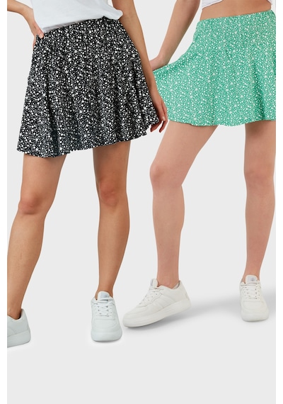 Lela Desenli Beli Lastikli Slim Fit Mini 2'Li Paket Bayan Şort Etek 5864024S2 Benetton-Siyah