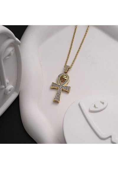 İpek Silver  925 Ayar Gümüş Zirkon Taşlı Ankh Unısex Kolye Gümüş