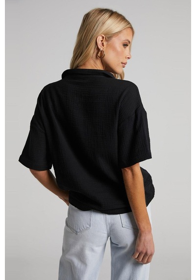 Madmext Siyah Muslin Kumaş Basic Kadın Gömlek Mg1784-siyah Siyah