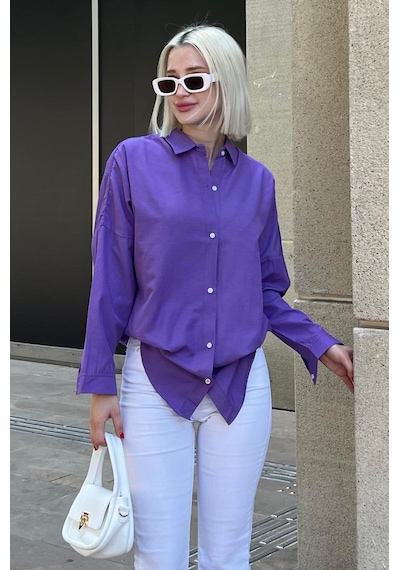 Madmext Mad Girls Mor Oversize Gömlek Mg1369-mor Mor