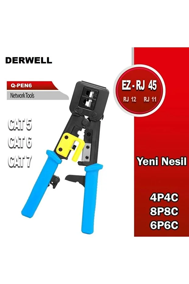 Yeni Nesil Pense + Ez Rj45 Delikli 100 Lü + Jak Test Cihazı + Ethernet İnternet 3 İn 1 Bakım Seti Network Seti