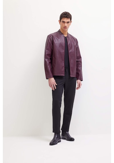 DeFacto Su İtici Slim Fit Dar Kesim Dik Yaka Fermuarlı Suni Deri Mont D8525AX25SPBR34